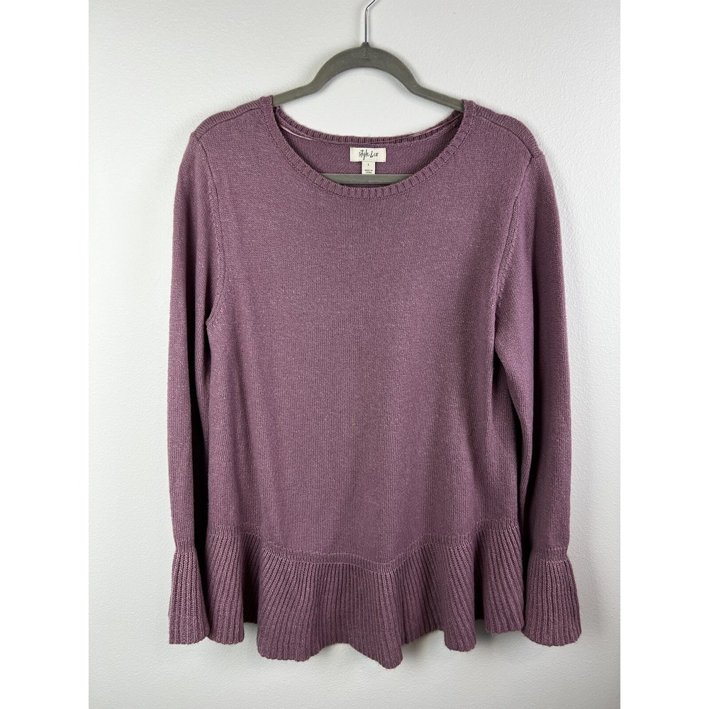 Style Co Womens Purple Plum Mauve Pullover Sweater Flounce‎ Hem Bell Sleeves L